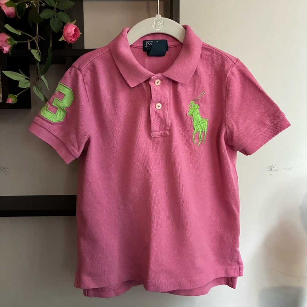 Polo by Ralph Lauren Kids Polo Shirt in Pink with Green Accents